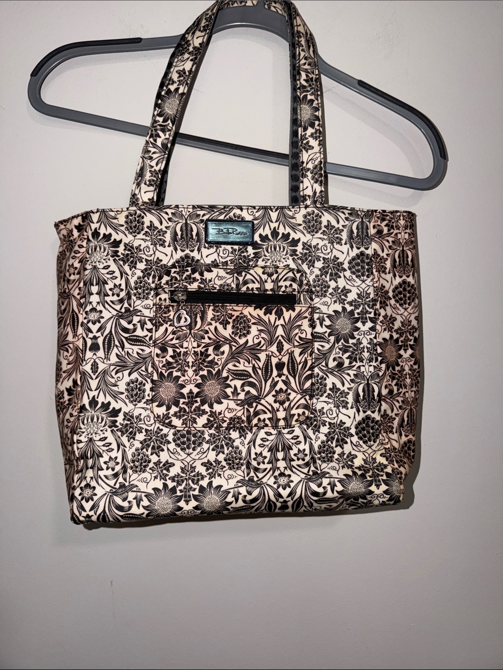 Reversible Print Tote Bag in Cream and Black and Gray With Black Polka Dots